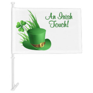 An Irish Touch Leprechaun Clove Hat in Grass Car Flag