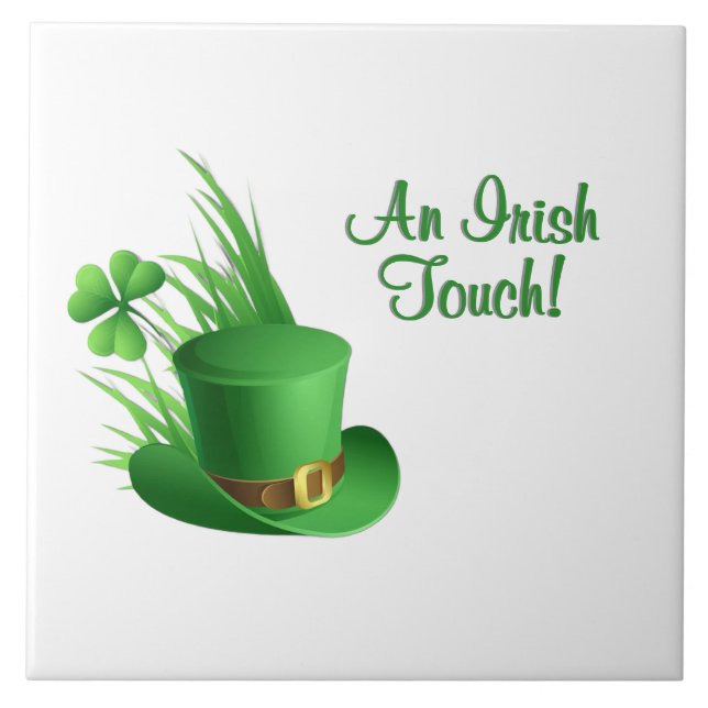 An Irish Touch Leprechaun Clove Hat in Grass Ceramic Tile (Front)