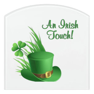 An Irish Touch Leprechaun Clove Hat in Grass Door Sign