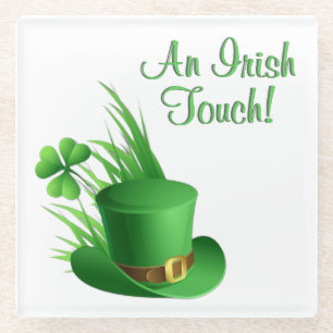 An Irish Touch Leprechaun Clove Hat in Grass Glass Coaster