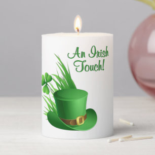 An Irish Touch Leprechaun Clove Hat in Grass Pillar Candle