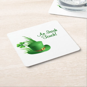 An Irish Touch Leprechaun Clove Hat in Grass Square Paper Coaster