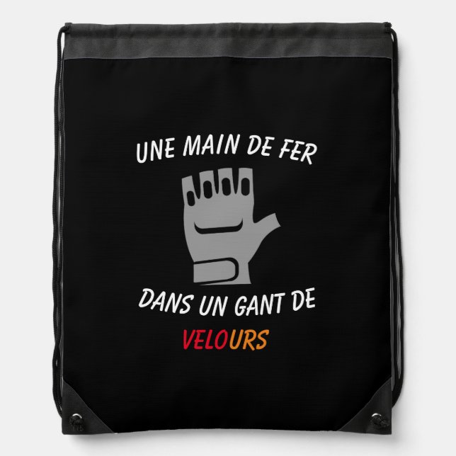 An iron hand in a velvet glove (bike urs) drawstring bag (Front)