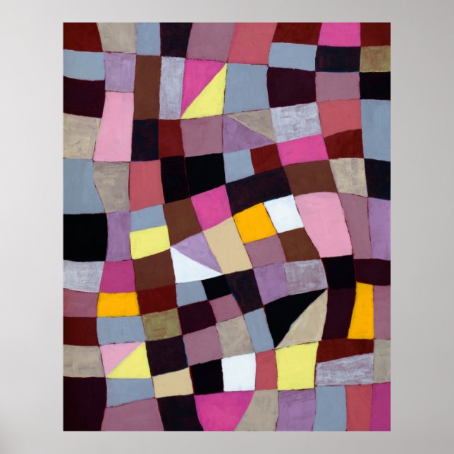 An irregular grid painting, with violets and yello poster (Front)