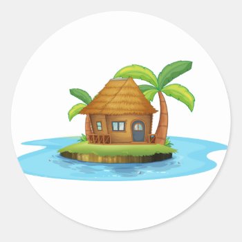 An Island With A Small Nipa Hut Classic Round Sticker by GraphicsRF at Zazzle
