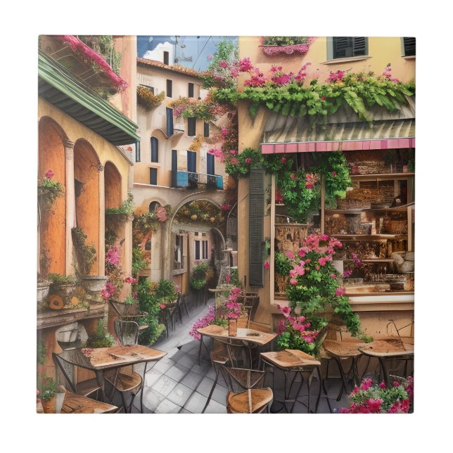 An Italian Street Scene Ephemera Design Series 23 Ceramic Tile (Front)