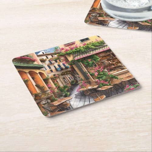 An Italian Street Scene Ephemera Design Series 23 Square Paper Coaster