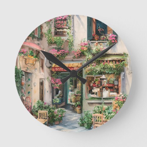 An Italian Street Scene Ephemera Design Series 24 Round Clock