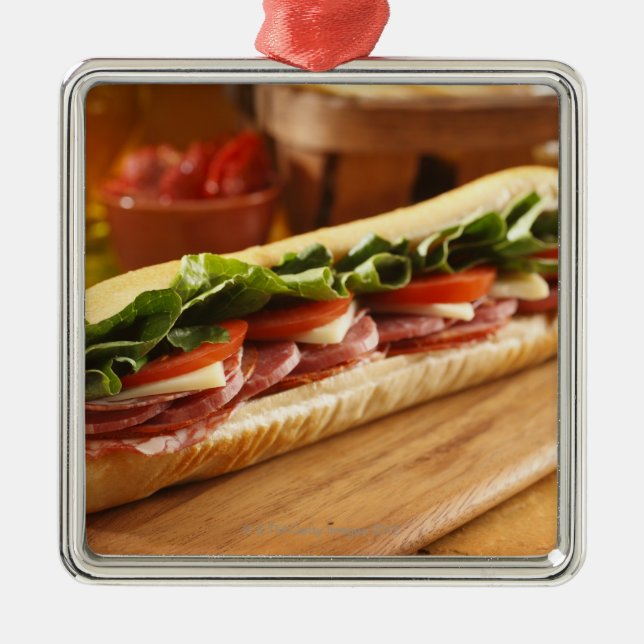 An Italian sub sandwich with 2 Metal Ornament (Front)