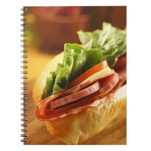 An Italian sub sandwich with Notebook