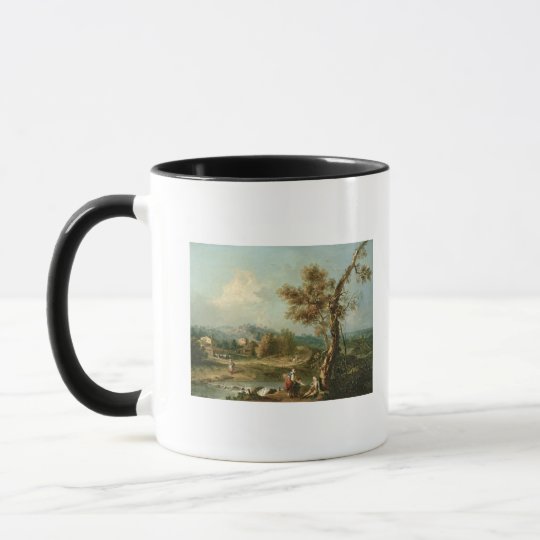 An Italianate River Landscape with Travellers Mug