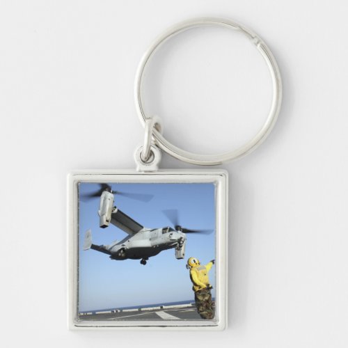 An MV_22 Osprey launches from the USS Nassau Keychain