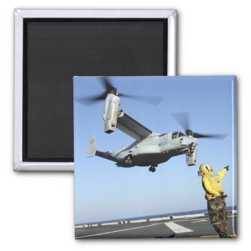 An MV_22 Osprey launches from the USS Nassau Magnet