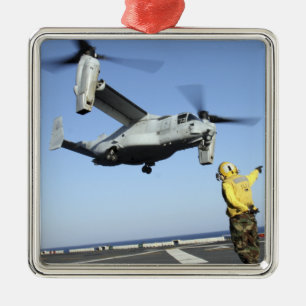 An MV-22 Osprey launches from the USS Nassau Metal Ornament