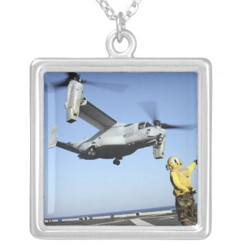 An MV_22 Osprey launches from the USS Nassau Silver Plated Necklace