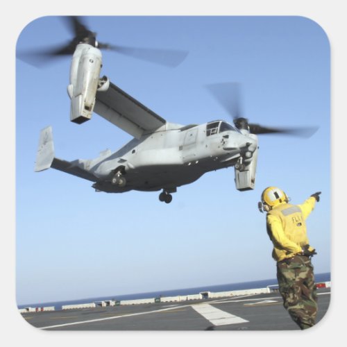 An MV_22 Osprey launches from the USS Nassau Square Sticker