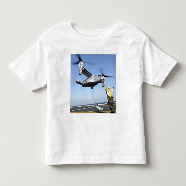 An MV-22 Osprey launches from the USS Nassau Toddler T-shirt (Front)