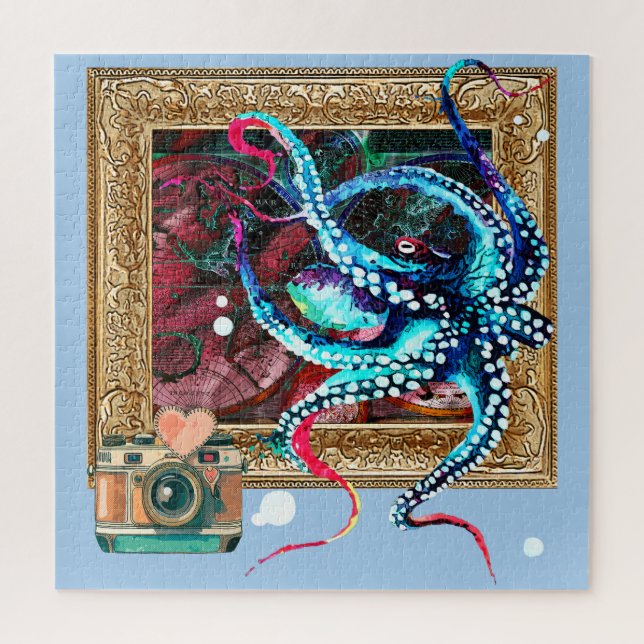 An Octopus, A Camera, And A Dark Map Jigsaw Puzzle (Vertical)