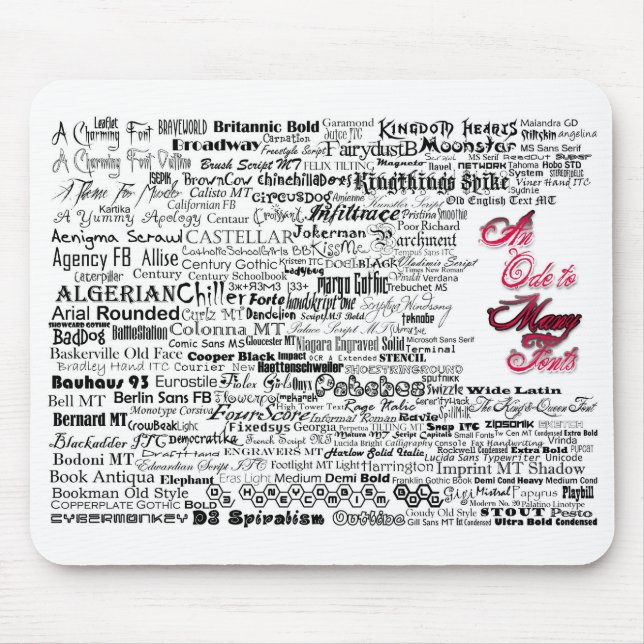 An Ode to Many Fonts Mousepad (Front)