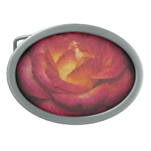 An Oil Painted Rose Aflame Belt Buckle