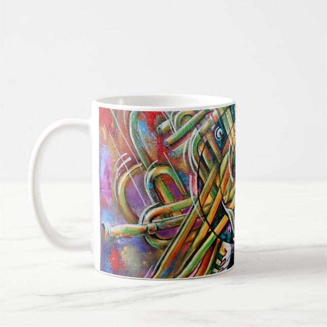 An oil painting on canvas. Music, the girl plays m Coffee Mug (Left)