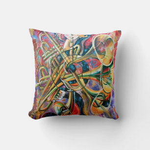 An oil painting on canvas. Music, the girl plays m Throw Pillow