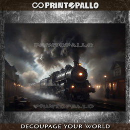 An old 19th century steam train at nighttime - tissue paper