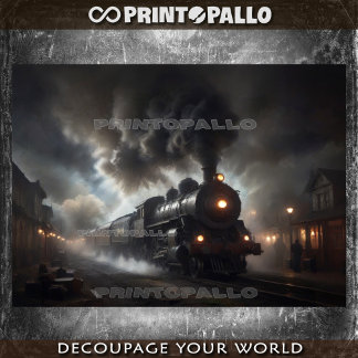 An old 19th century steam train at nighttime - tissue paper