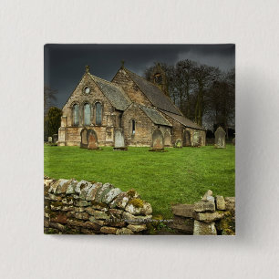 An Old Church Under A Dark Sky Pinback Button
