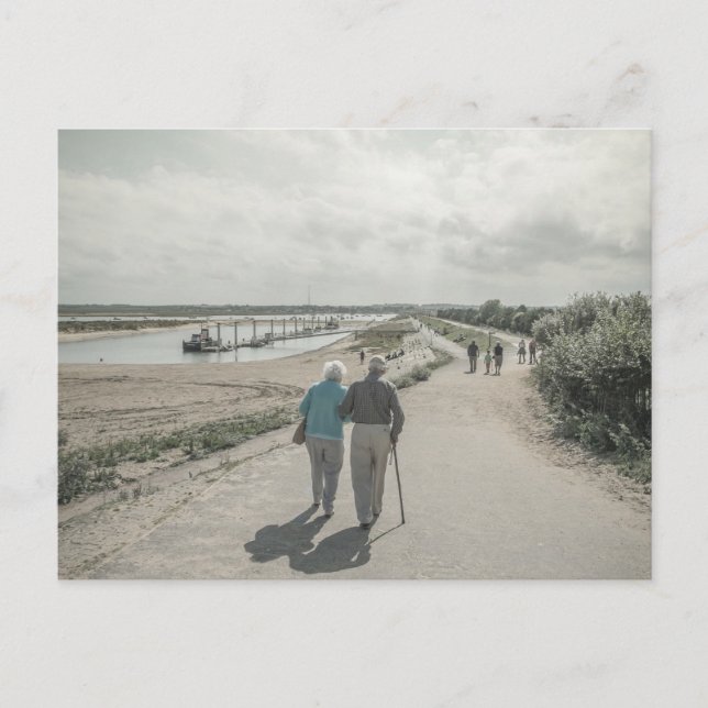 An old couple walking on street postcard (Front)