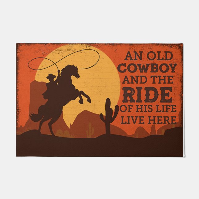 An Old Cowboy And The Ride Of His Life Retro Doormat (Front)