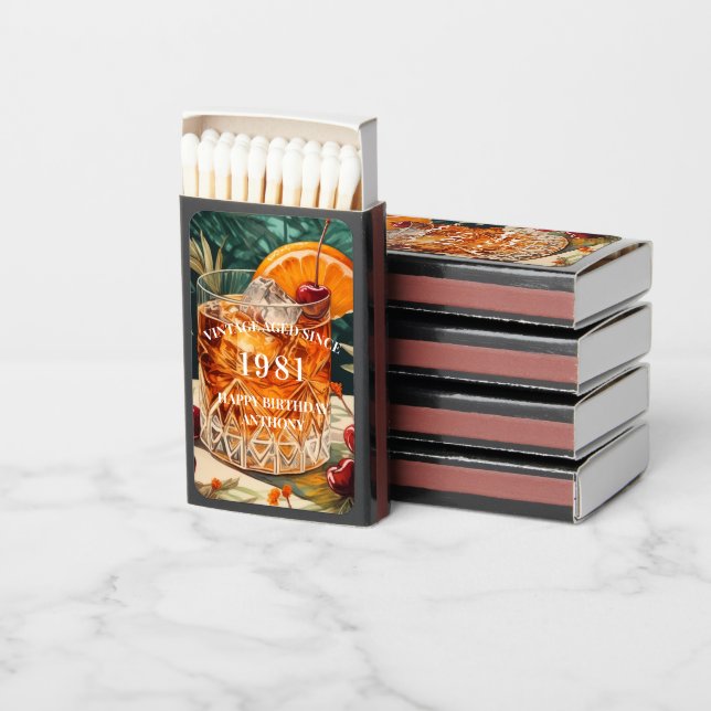 An "Old Fashioned" Birthday | Cocktail Party Favor Matchboxes (Stacked)