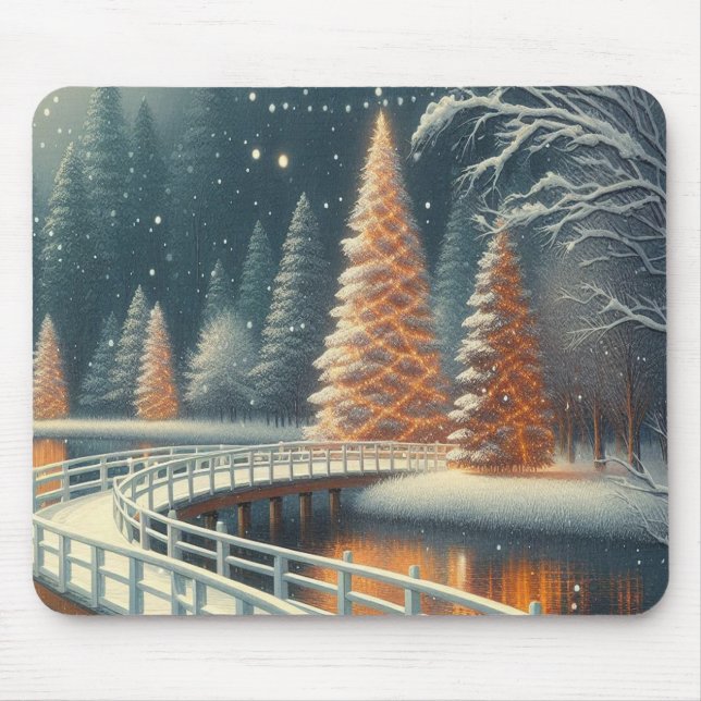 An Old-Fashioned Melancholy Snowy Christmas Scene Mouse Pad (Front)