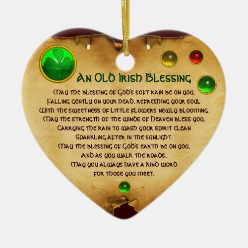 An Old Irish Blessing for Luck Heart Parchment Ceramic Ornament