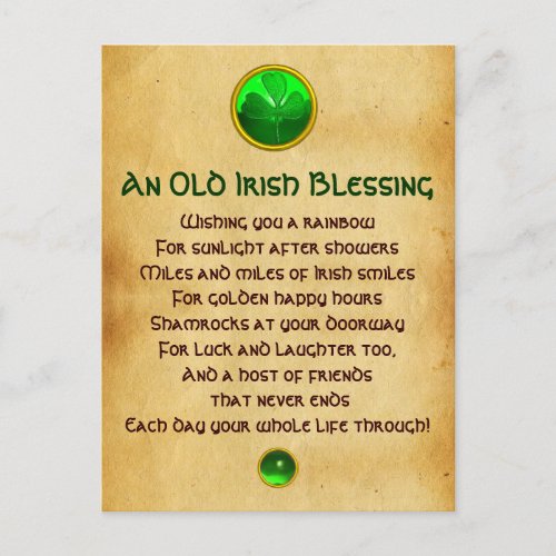 An Old Irish Blessing For Luck Parchment Postcard