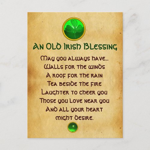 An Old Irish Blessing For Luck Parchment Postcard