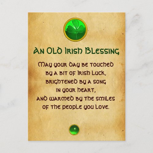 An Old Irish Blessing For Luck Parchment Postcard