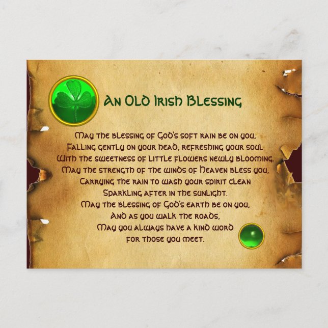 An Old Irish Blessing For Luck Parchment Postcard (Front)