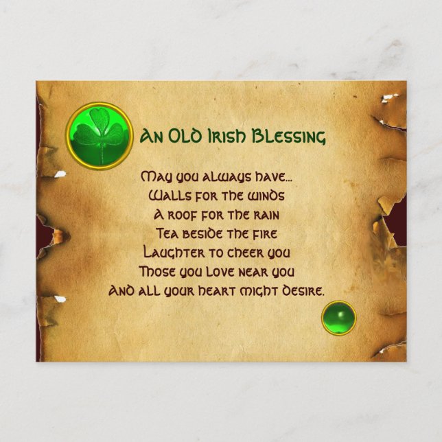 An Old Irish Blessing For Luck Parchment Postcard (Front)