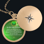 An Old Irish Blessing Gold Plated Necklace<br><div class="desc">Elegant , unique gold celtic jewel with an emerald gem stone and shamrock inset with an ancient irish prayer inside for Saint Paddy's Day (, St. Patty ). Vibrant 3D gemstones and very accurated design, 3D modeling and rendering by Bulgan Lumini (c).Part from series Hyper Talismans. .An elegant and classic...</div>