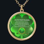 An Old Irish Blessing Gold Plated Necklace<br><div class="desc">Elegant , unique gold celtic jewel with an emerald gem stone and shamrock inset with an ancient irish prayer inside for Saint Paddy's Day (, St. Patty ). Vibrant 3D gemstones and very accurated design, 3D modeling and rendering by Bulgan Lumini (c).Part from series Hyper Talismans. .An elegant and classic...</div>