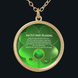 An Old Irish Blessing Gold Plated Necklace<br><div class="desc">Elegant , unique gold celtic jewel with an emerald gem stone and shamrock inset with an ancient irish prayer inside for Saint Paddy's Day (, St. Patty ). Vibrant 3D gemstones and very accurated design, 3D modeling and rendering by Bulgan Lumini (c).Part from series Hyper Talismans. .An elegant and classic...</div>