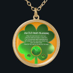 An Old Irish Blessing Gold Plated Necklace<br><div class="desc">Elegant , unique gold celtic jewel with an emerald gem stone and shamrock inset with an ancient irish prayer inside for Saint Paddy's Day (, St. Patty ). Vibrant 3D gemstones and very accurated design, 3D modeling and rendering by Bulgan Lumini (c).Part from series Hyper Talismans. .An elegant and classic...</div>