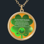 An Old Irish Blessing Gold Plated Necklace<br><div class="desc">Elegant , unique gold celtic jewel with an emerald gem stone and shamrock inset with an ancient irish prayer inside for Saint Paddy's Day (, St. Patty ). Vibrant 3D gemstones and very accurated design, 3D modeling and rendering by Bulgan Lumini (c).Part from series Hyper Talismans. .An elegant and classic...</div>