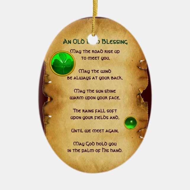 An Old Irish Blessing Parchment Ceramic Ornament (Front)
