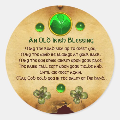 An Old Irish Blessing Parchment Classic Round Sticker