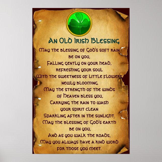 An Old Irish Blessing Parchment for Luck Poster (Front)