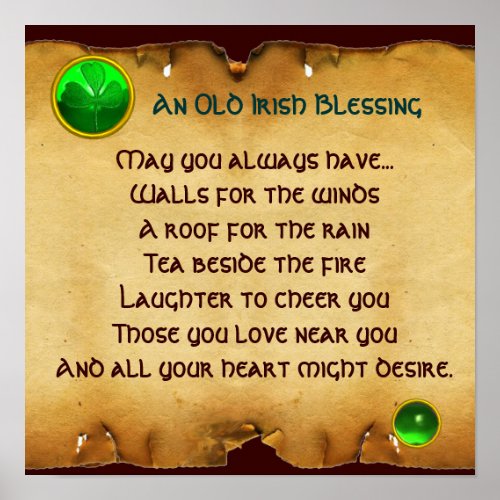 An Old Irish Blessing Parchment for Luck  Square Poster