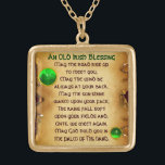 An Old Irish Blessing Parchment Gold Plated Necklace<br><div class="desc">Elegant , unique gold celtic jewel with an emerald gem stone and shamrock inset with an ancient irish prayer inside for Saint Paddy's Day (, St. Patty ). Antique classic brown parchment effects and very accurated design, 3D modeling and rendering by Bulgan Lumini (c).Part from series Hyper Talismans. .An elegant...</div>