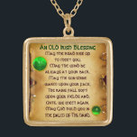 An Old Irish Blessing Parchment Gold Plated Necklace<br><div class="desc">Elegant , unique gold celtic jewel with an emerald gem stone and shamrock inset with an ancient irish prayer inside for Saint Paddy's Day (, St. Patty ). Antique classic brown parchment effects and very accurated design, 3D modeling and rendering by Bulgan Lumini (c).Part from series Hyper Talismans. .An elegant...</div>